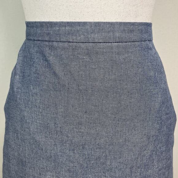 Kasper Skirt size 10 Blue Chambray Knee A Line Pockets Modest Casual Career - Picture 4 of 9